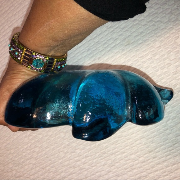 VINTAGE Mid Century Art Glass Turquoise  Ashtray 9” Long6” Wide 2.5 Tall $50.00 - Picture 5 of 8